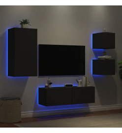 Meuble TV mural 4 pcs avec lumières LED noir