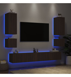 Meuble TV mural 6 pcs avec lumières LED chêne marron