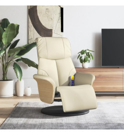 Fauteuil inclinable de massage et repose-pieds crème similicuir