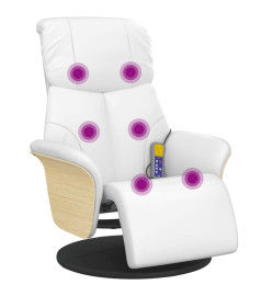 Fauteuil inclinable de massage repose-pieds blanc similicuir