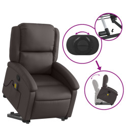 Fauteuil inclinable de massage marron foncé cuir véritable