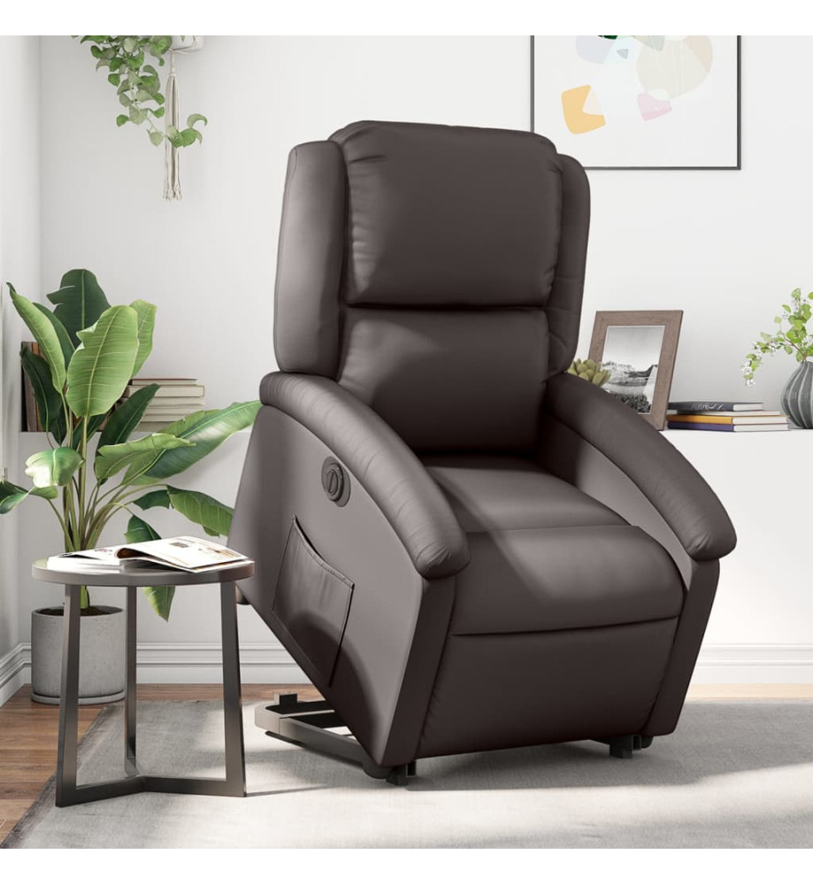 Fauteuil inclinable électrique marron foncé cuir véritable