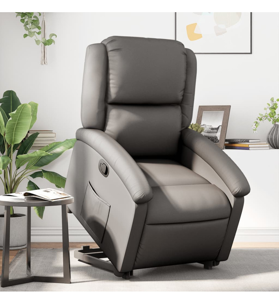 Fauteuil inclinable gris cuir véritable