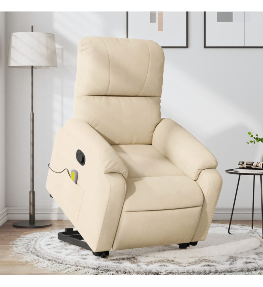 Fauteuil inclinable de massage crème tissu microfibre