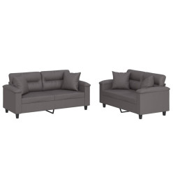 Ensemble de canapés 2 pcs avec coussins gris similicuir