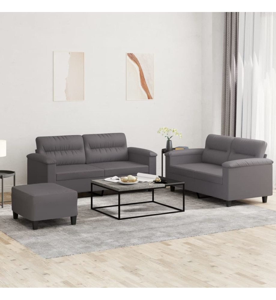 Ensemble de canapés 3 pcs avec coussins Gris Similicuir