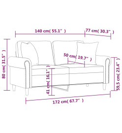 Canapé 2 places avec oreillers décoratifs gris 140cm similicuir