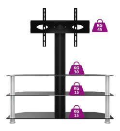 Meuble TV d'angle 3 niveaux pour 32-70 pouces noir et argenté