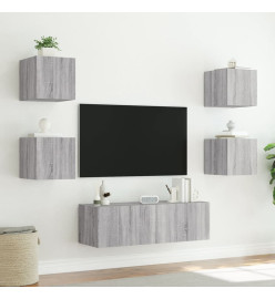 Meuble TV mural 5 pcs avec lumières LED sonoma gris