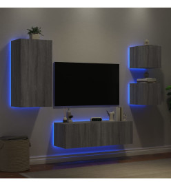 Meuble TV mural 4 pcs avec lumières LED sonoma gris