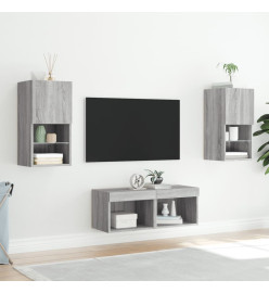 Meuble TV mural 4 pcs avec lumières LED sonoma gris