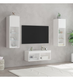 Meuble TV mural 4 pcs avec lumières LED blanc