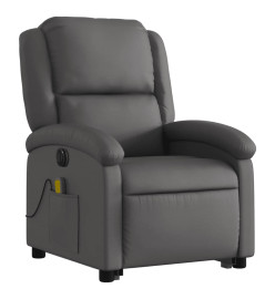 Fauteuil inclinable de massage électrique gris cuir véritable