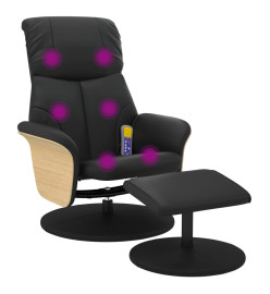 Fauteuil inclinable de massage avec repose-pied noir similicuir