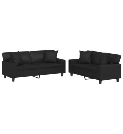 Ensemble de canapés 2 pcs avec coussins noir similicuir