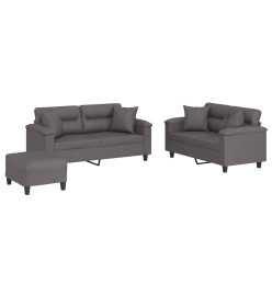 Ensemble de canapés 3 pcs avec coussins gris similicuir