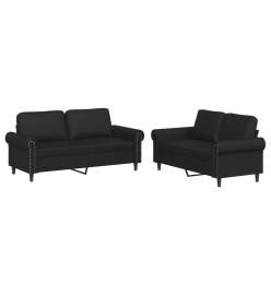 Ensemble de canapés 2 pcs avec coussins Noir Similicuir