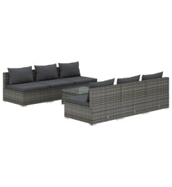 Salon de jardin 7 pcs avec coussins résine tressée gris