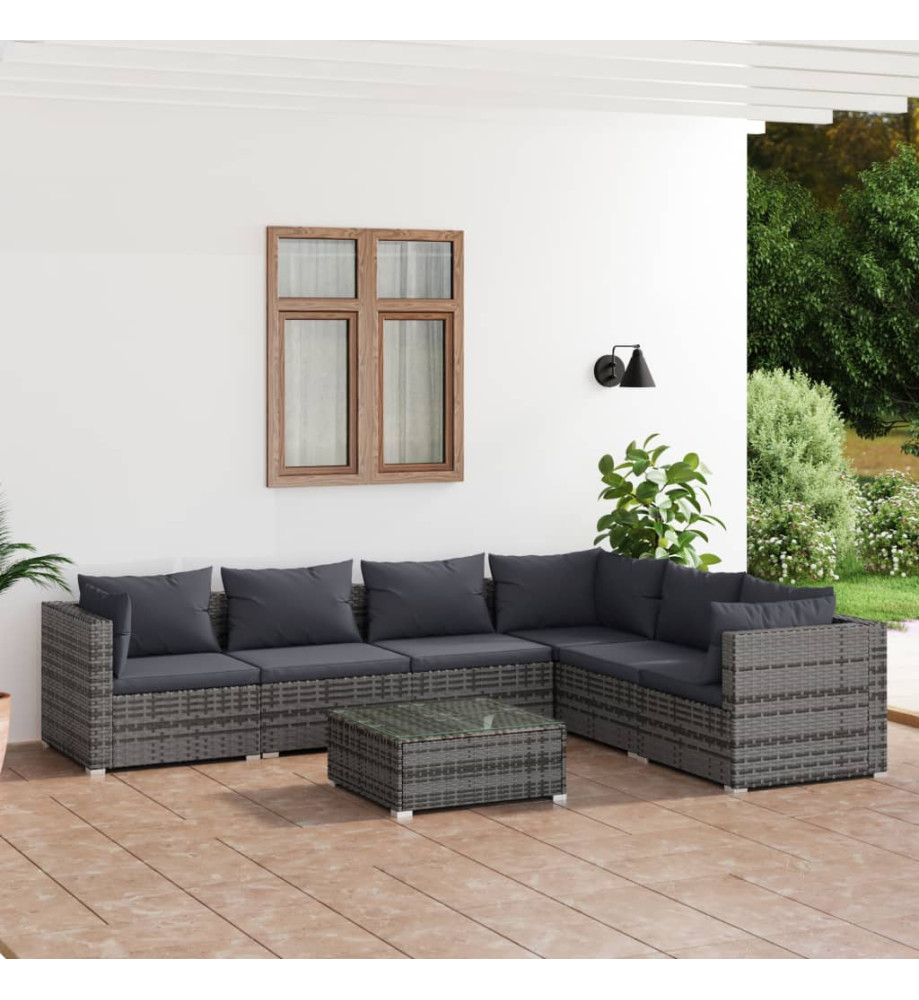 Salon de jardin 7 pcs avec coussins Résine tressée Gris Salon de jardin 7 pcs avec coussins Résine tressée Gris