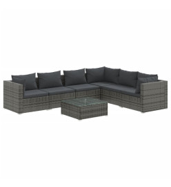 Salon de jardin 7 pcs avec coussins Résine tressée Gris