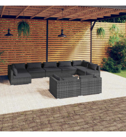 Salon de jardin 10 pcs avec coussins Gris Résine tressée