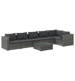 Salon de jardin 7 pcs avec coussins Résine tressée Gris