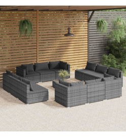 Salon de jardin 13 pcs avec coussins résine tressée gris