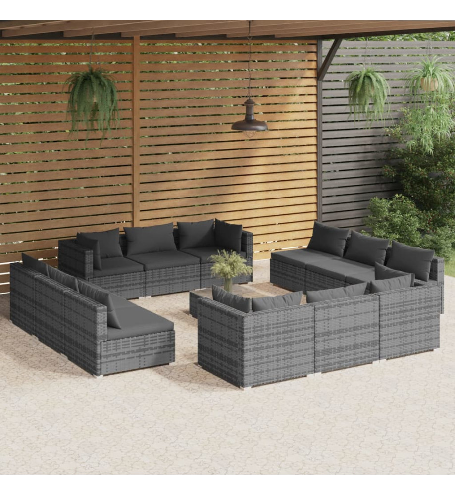 Salon de jardin 13 pcs avec coussins résine tressée gris Salon de jardin 13 pcs avec coussins résine tressée gris