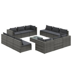 Salon de jardin 13 pcs avec coussins résine tressée gris