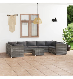 Salon de jardin 10 pcs avec coussins Résine tressée Gris
