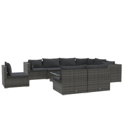Salon de jardin 10 pcs avec coussins Résine tressée Gris