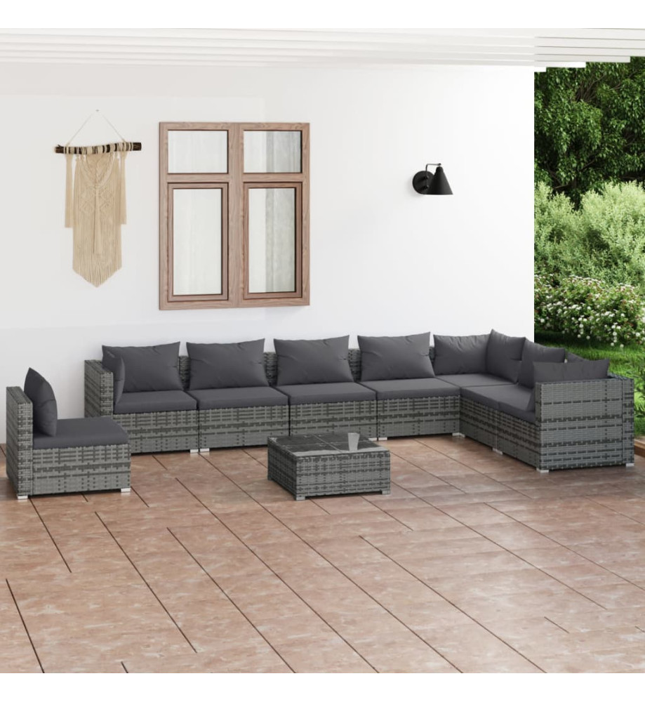 Salon de jardin 9 pcs avec coussins Résine tressée Gris Salon de jardin 9 pcs avec coussins Résine tressée Gris