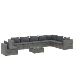 Salon de jardin 9 pcs avec coussins Résine tressée Gris