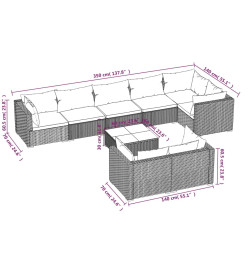 Salon de jardin 9 pcs avec coussins Gris Résine tressée