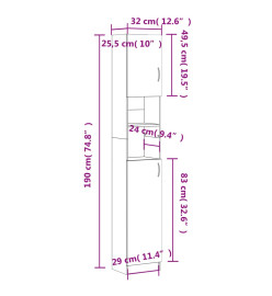 Armoire de salle de bain Gris 32x25,5x190 cm Aggloméré