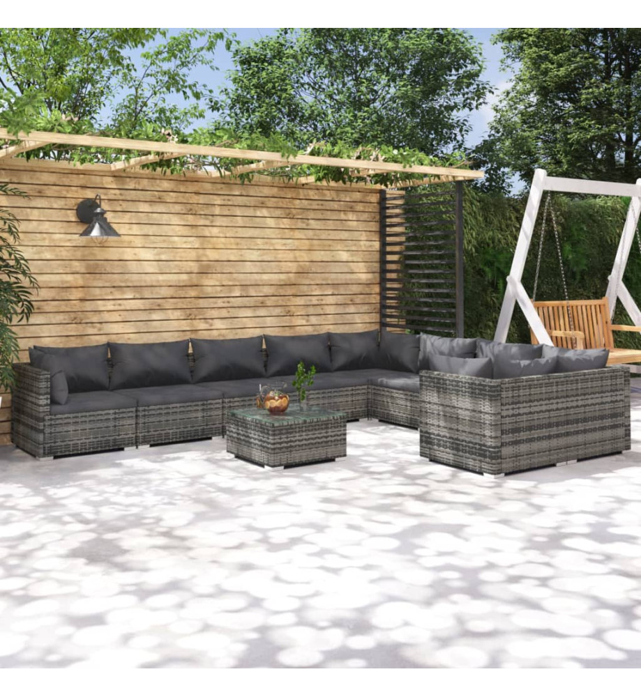 Salon de jardin 10 pcs avec coussins Résine tressée Gris Salon de jardin 10 pcs avec coussins Résine tressée Gris