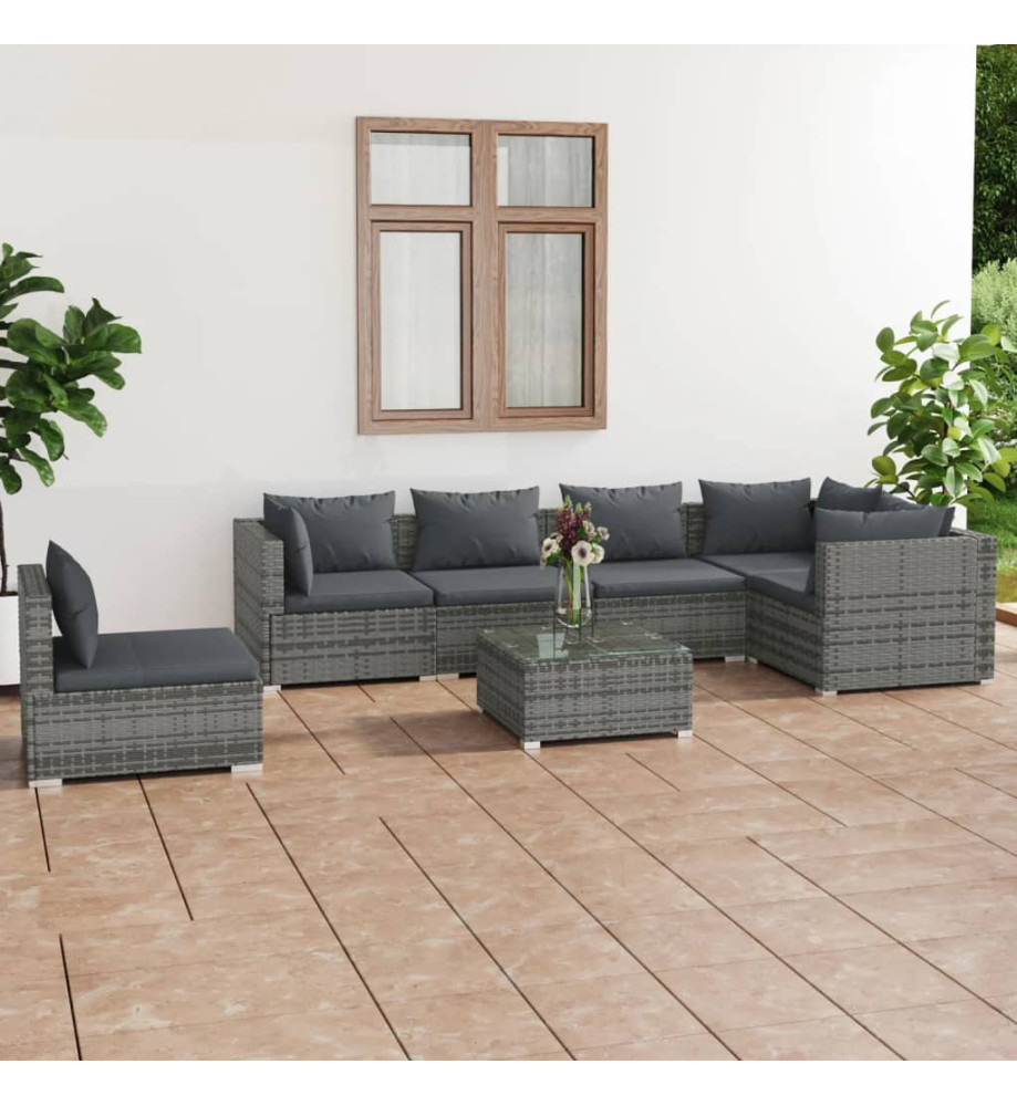 Salon de jardin 7 pcs avec coussins Résine tressée Gris Salon de jardin 7 pcs avec coussins Résine tressée Gris