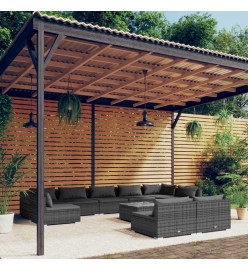 Salon de jardin 10 pcs avec coussins Gris Résine tressée