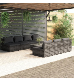 Salon de jardin 8 pcs avec coussins résine tressée gris