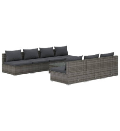 Salon de jardin 8 pcs avec coussins résine tressée gris