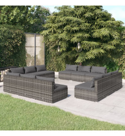 Salon de jardin 12 pcs avec coussins Résine tressée Gris