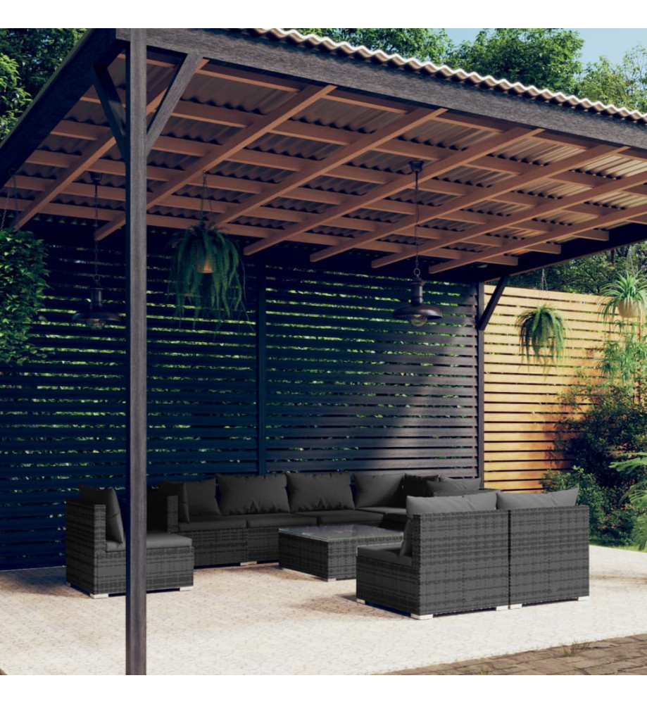 Salon de jardin 9 pcs avec coussins Résine tressée Gris Salon de jardin 9 pcs avec coussins Résine tressée Gris