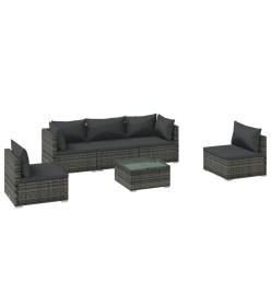 Salon de jardin 6 pcs avec coussins Résine tressée Gris