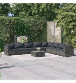 Salon de jardin 9 pcs avec coussins Résine tressée Gris