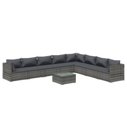 Salon de jardin 9 pcs avec coussins Résine tressée Gris