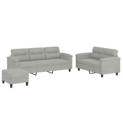 Ensemble de canapés 3 pcs coussins gris clair tissu microfibre