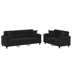 Ensemble de canapés 2 pcs avec coussins Noir Tissu microfibre