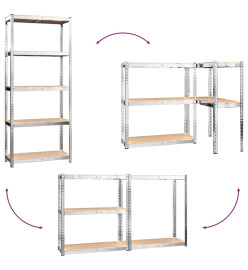 Étagères à 5 niveaux 2 pcs Argenté Acier et bois d'ingénierie