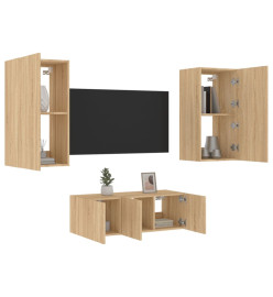 Unités murales TV avec LED 4 pcs chêne sonoma bois d'ingénierie