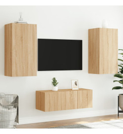 Unités murales TV avec LED 4 pcs chêne sonoma bois d'ingénierie